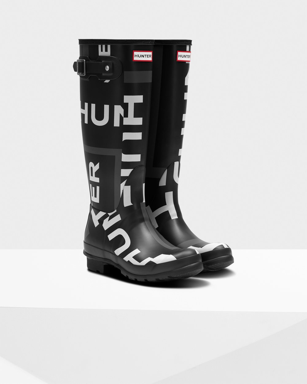 Womens Tall Rain Boots - Hunter Original Exploded Logo (96TEQRYAM) - Black